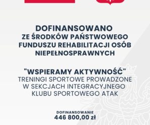Zakończenie projektu „WSPIERAMY AKTYWNOŚĆ”  Treningi sportowe prowadzone w sekcjach Integracyjnego Klubu Sportowego ATAK